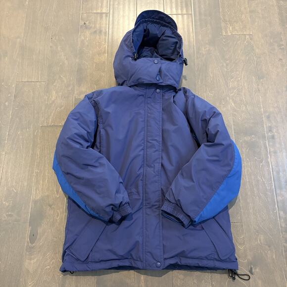 LL Bean Outdoors Jacket Womens Petite Medium Blue Goose Down Hooded Winter Coat - Picture 1 of 16